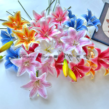 三头3D百合仿真花婚礼庆典花艺装饰花墙花排造景百合假花批发