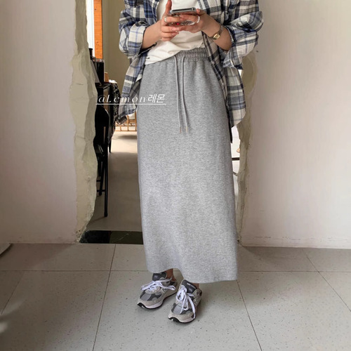 Gray High-waisted Straight-leg Casual Skirt Women's Spring and Autumn New Korean-style Hip-covering Slimming Split Lazy Mid-length Skirt