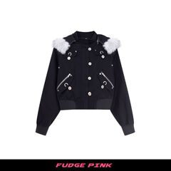 Fudge Pink 25秋季New美式复古高品质重工可拆卸毛刺绣机能外套