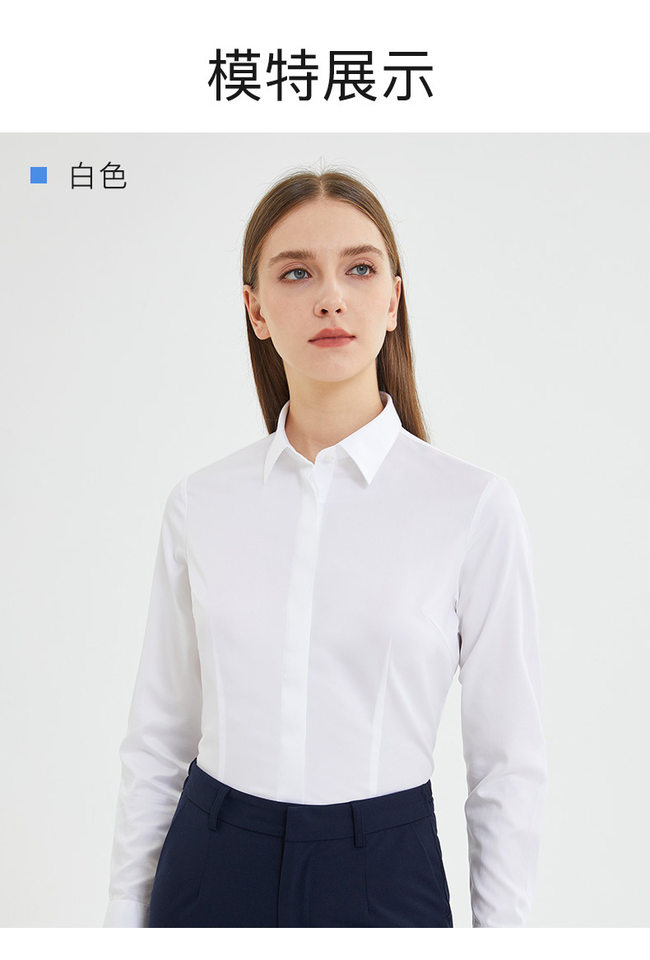 Áo sơ mi nữ dài tay cổ vuông cotton cao cấp chống nhăn dáng ôm — Trắng-Dài tay-Nữ-cổ vuông chi tiết 15