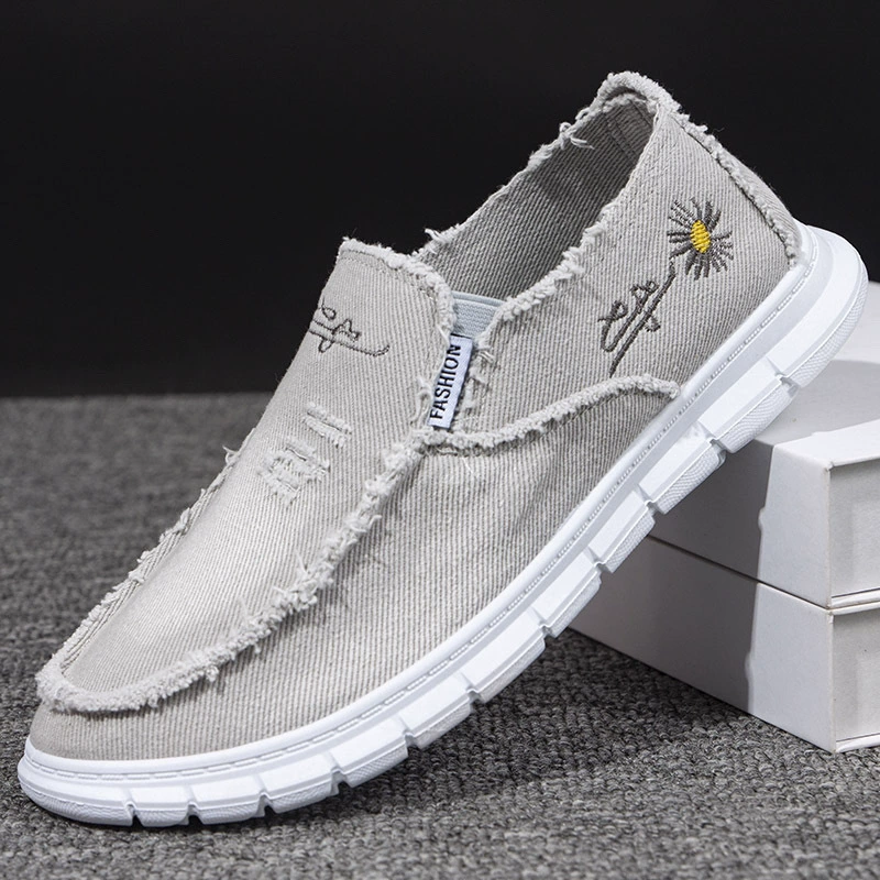 Весенне-осенние популярные старые пекинские тканевые туфли, мужские парусиновые туфли, мужская обувь с маленькими ромашками, повседневная обувь без шнуровки, дышащая обувь для нищих