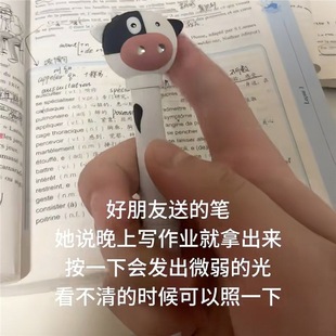 Little Red Book's Same Style Luminous Cow Ballpoint Pen Led Sound and Light Cow Digital Pen Student Writing Decompression Toy