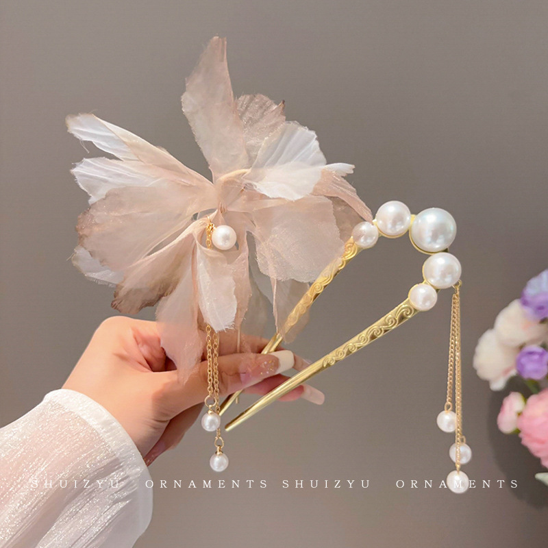 Plato de flores, dispositivo de cabello en forma de U, pinza de cabello para mujeres 2025, nuevo pinza de cabello de alta gama, nuevo estilo chino, pinza de cabello antiguo, tocado antiguo