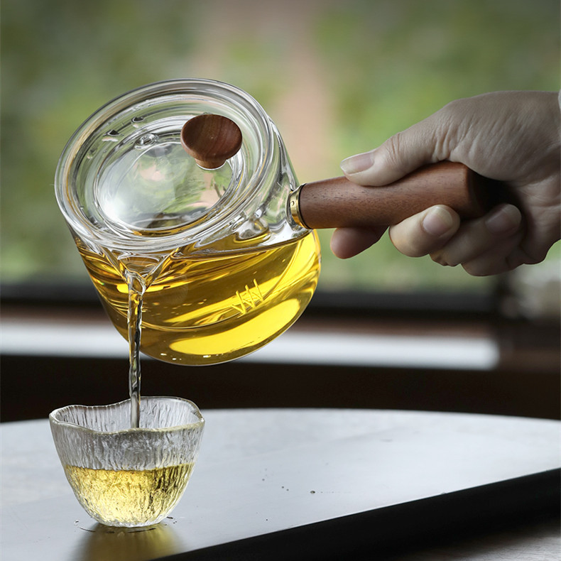 河間木側把玻璃茶壺耐熱玻璃泡茶煮茶壺可電陶爐錘紋玻璃壺