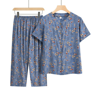 Middle-aged summer women's two-piece suit for mother summer suit elderly new short-sleeved top grandma casual clothes