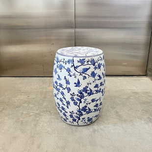 Magpie 01 Hand-Painted Blue and White Porcelain Shoe-Changing Stool Ceramic Drum Stool Bathroom Stool Neoclassical Drum Stool Sitting Stool Low Stool