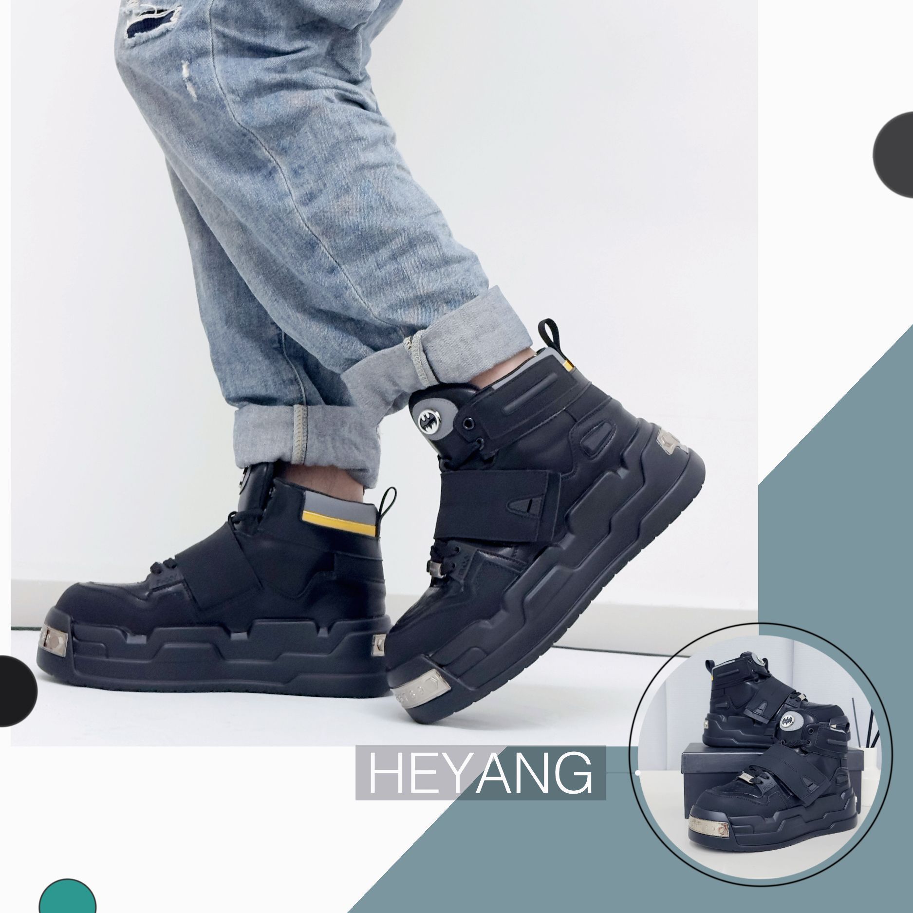 Heyang New High-Top Men's Dad Shoes Niche Thick-Soled Versatile Height-Increasing Casual Versatile Sneakers