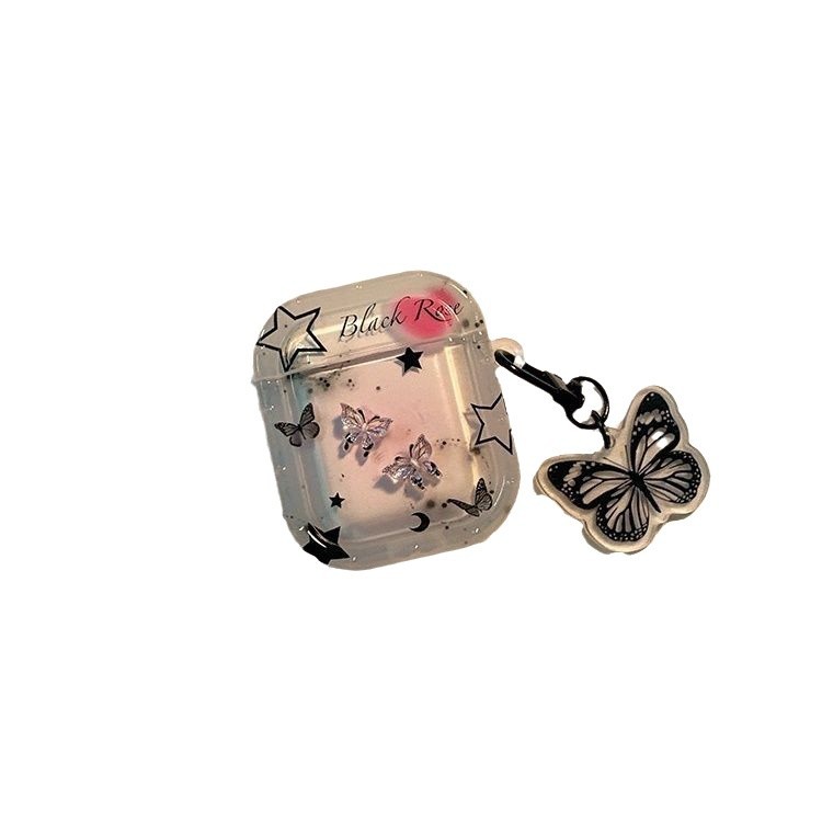 ins simple estrella negra mariposa para airpods4 manzana pro3 auriculares cubierta cubierta protector estuche de auriculares bluetooth