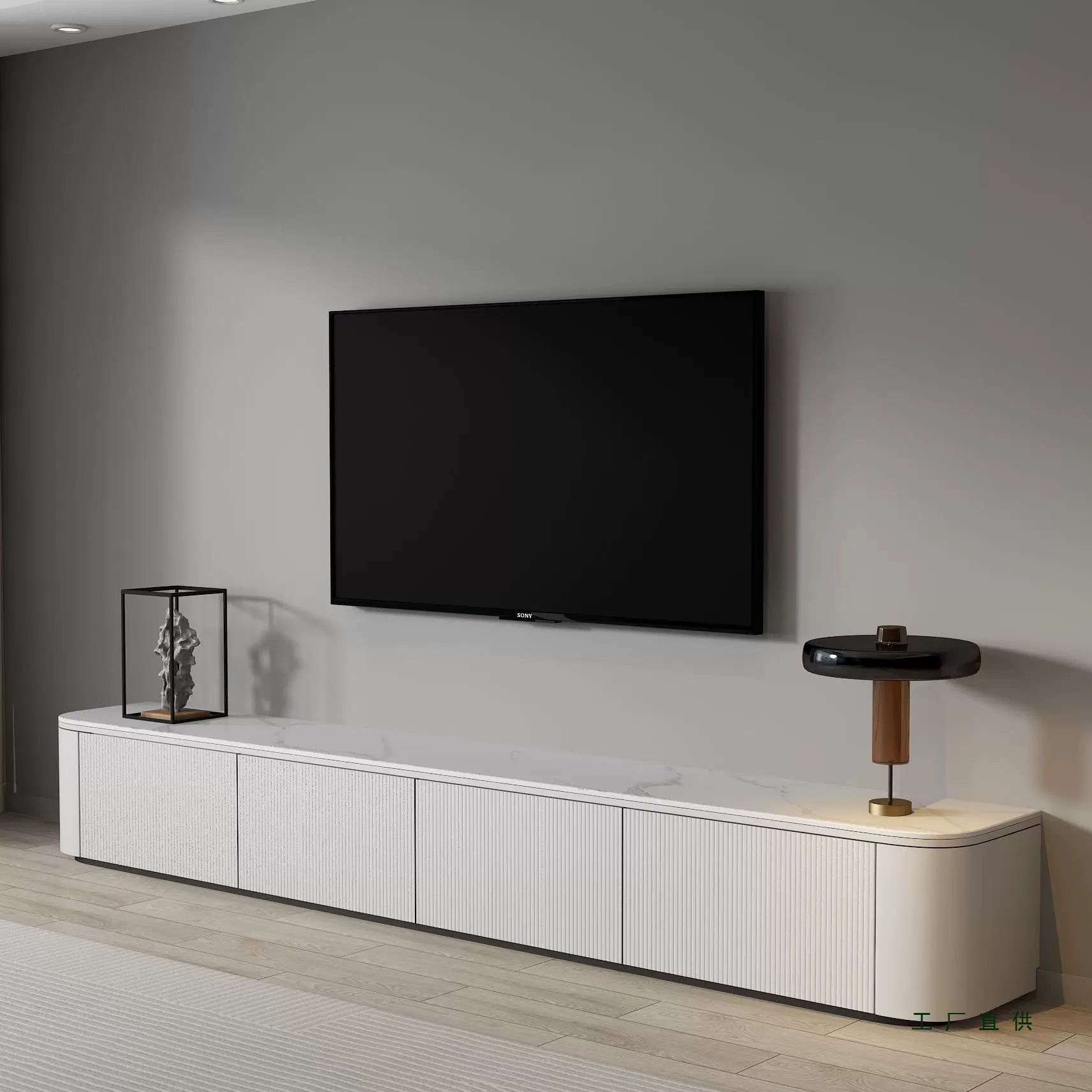 Light Luxury Floor-Standing Slate Tv Cabinet Coffee Table Combination Modern Simple 2025 New Cream Style White Small Apartment Cabinet