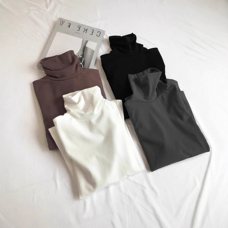 High-Neck Base Shirt for Women, Solid Color, Autumn and Winter Fashion, Stylish, Slim-Fit, Slimming, Student Long-Sleeve T-Shirt, Trendy, Foreign Trade, in Stock High-Neck Base Shirt for Women, Solid Color, Autumn and Winter Fashion, Stylish, Slim-Fit, Slimming, Student Long-Sleeve T-Shirt, Trendy, Foreign Trade, in Stock