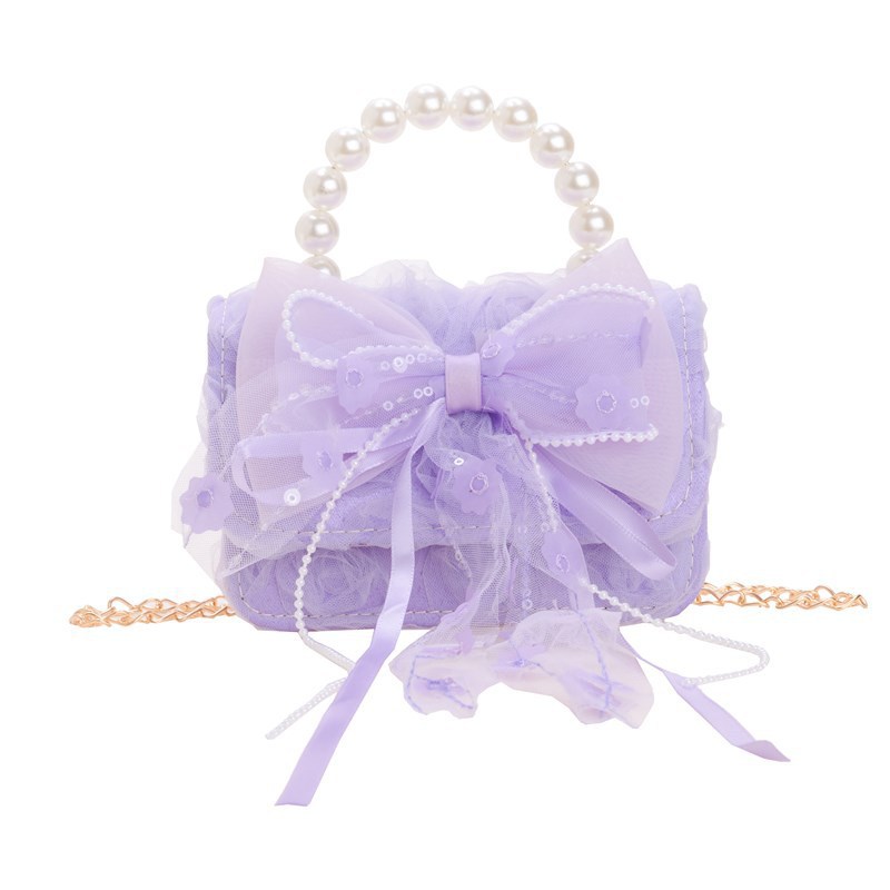Bolsas infantiles lindas bolsas de hombro de arco pequeña fragancia accesorios princesa de perlas bolsas de cambio bolsas de mano