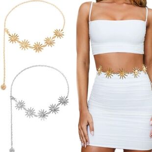 Foreign Trade Waist Chain Women's Metal Sunflower Belt Body Chain European and American Cross-border Elegant Adjustable Dress Waist Accessories Waist