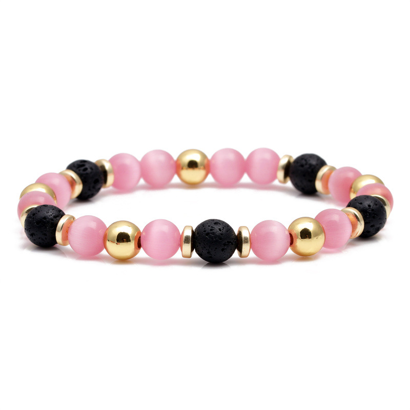 Pulsera de cuentas de piedra volcánica europea y americana transfronteriza pulsera de piedra lunar Rosa OPAL pulsera de hombres y mujeres
