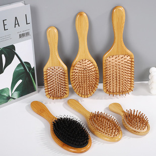 Massage bamboo comb hand-held labor-saving round head bamboo teeth do not hurt hair women's long hair home rubber air cushion comb gift