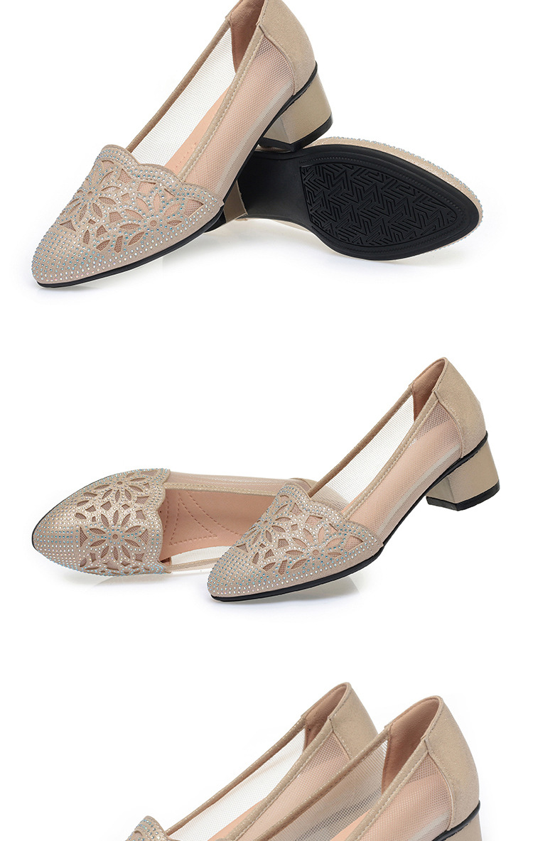 Sandal nữ da thật đế mềm lưới rỗng gót giữa dày mũi nhọn — màu be chi tiết 14