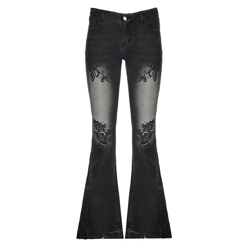 Джинсы в моде Spice Girl Print distressed low-rise, стрейчевые джинсы в ретро стиле, для подчёркнутого субкультурного образа