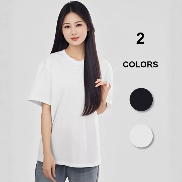 0063春夏100%棉面料圆领纯棉短袖T恤女宽松圆领上衣时尚内搭