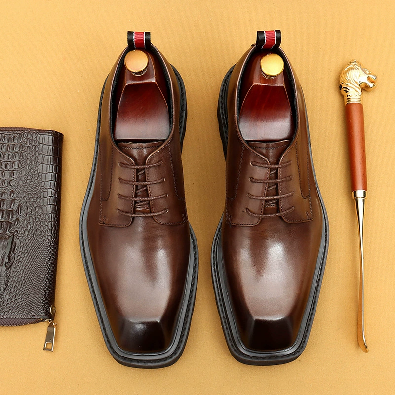 [Предпродажная распродажа] мужская кожаная обувь с квадратной головой