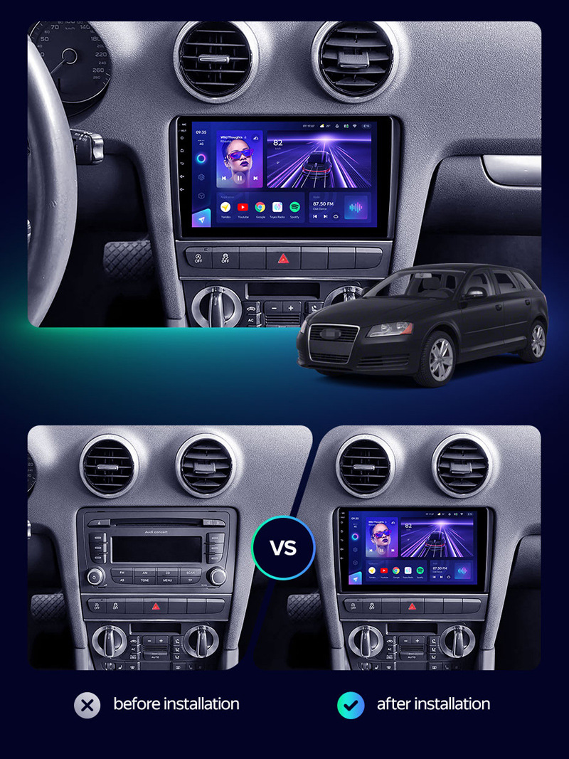 Suitable for 03-12 Model Audi A3 Car Navigation, Carplay Central Control Screen Navigation All-In-One Machine, Gps Smart Audio and Video