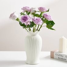 陶瓷花瓶摆件客厅插花水培鲜花网红复古简约感法式浮雕奶白色