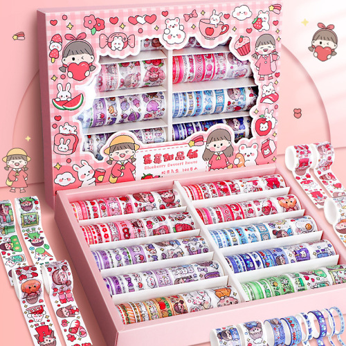 100 rolls of tape hand ledger tape sticker gift box Berry Dessert Shop cute character hand ledger and washi tape wholesale