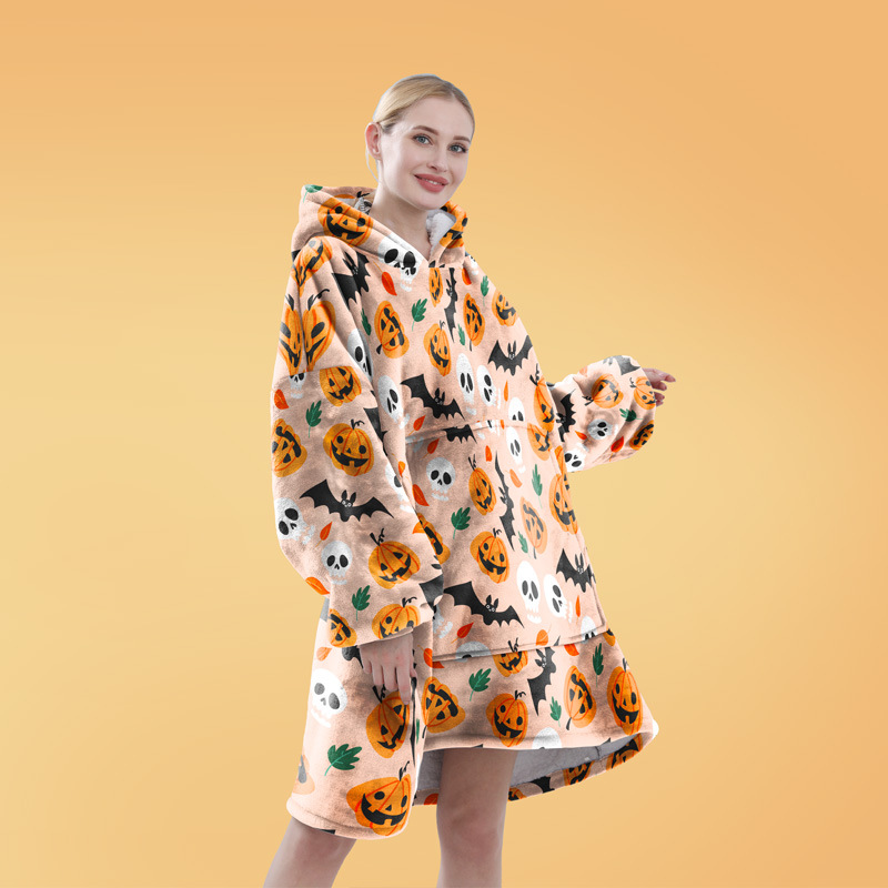 Halloween manta adulto suave franela con capucha bolsa de dormir Wearable Loose capa pijamas hogar