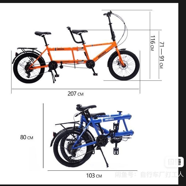 レンタル・レンタル利用可能 20inch 折りたたみ式二人乗り自転車 親子旅行観光自転車2|undefined