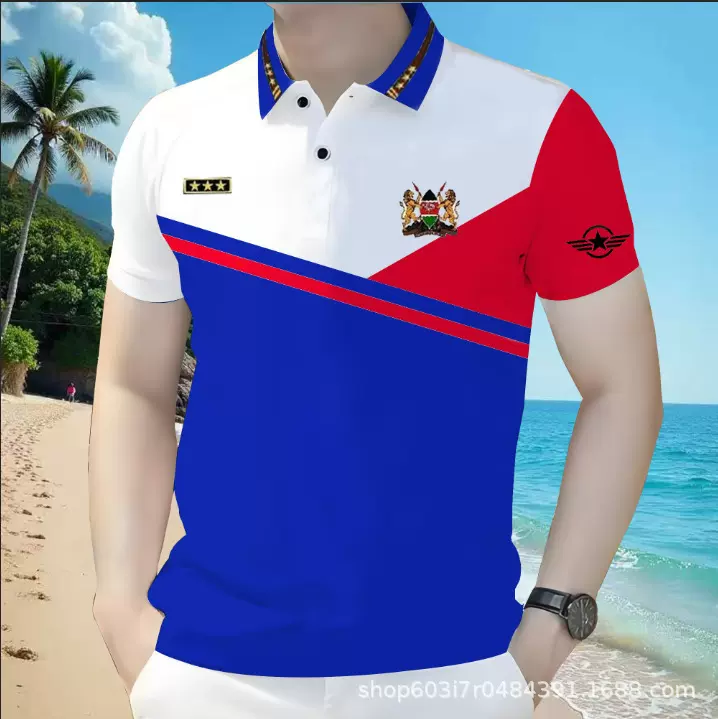 2025跨境欧美男士休闲潮流马球POLO衫3D数码印花短袖翻领舒适百搭