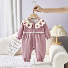 可爱萌趣加厚婴儿连体衣女宝宝加绒长袖外出爬服冬季新生儿包屁衣