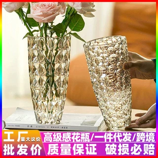 厚重款玻璃花瓶透明高级感水培插花百合玫瑰鲜花ins风高颜值摆件
