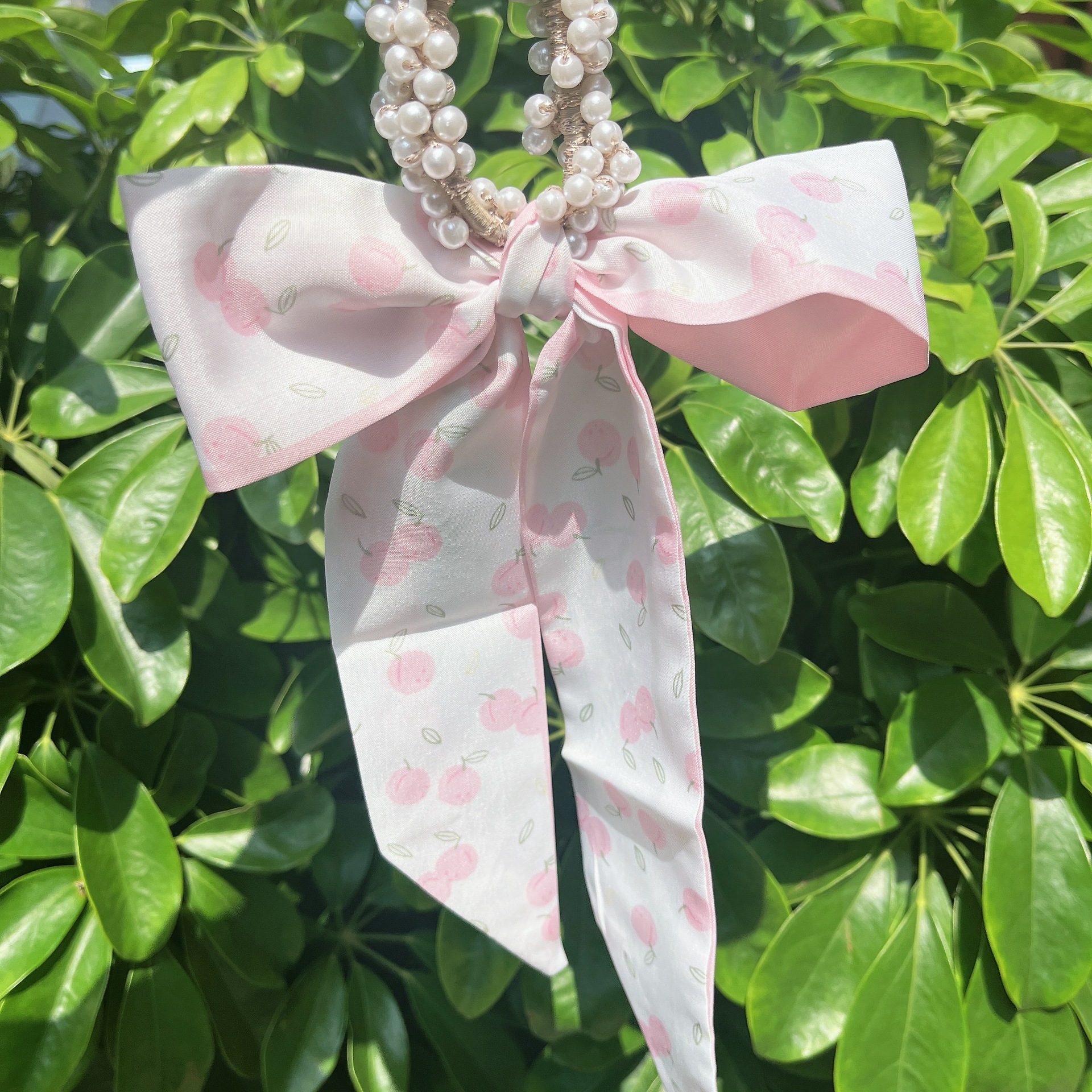 Banda de pelo de bufanda de seda para mujer corbata de pelo fino de verano de perlas cinta de arco Hada cuerda de pelo de todo fósforo estilo coreano accesorios para el cabello al por mayor