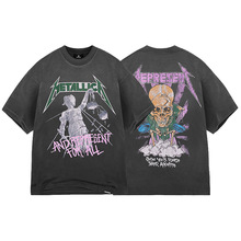 美式REPRESENT复古做旧破坏金属摇滚乐队骷髅头短袖宽松情侣t恤男