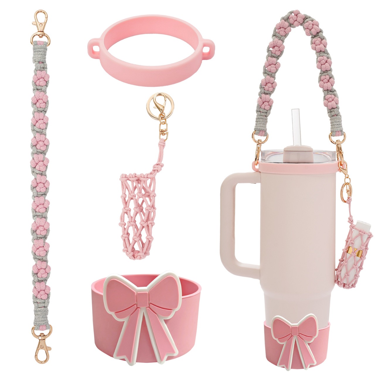 Accesorios de Amazon Stanley 40oz tejido corda de mano flor nudo gorra de paja cubierta taza colgante de pelo