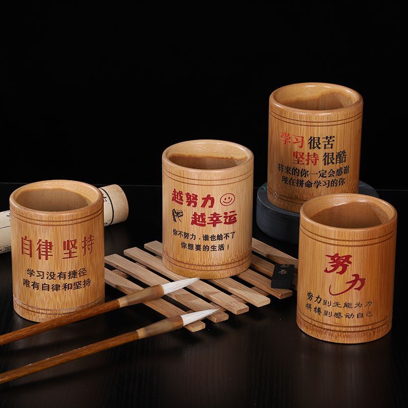 펜홀더 새로운 스타일 학생 영감 오리지널 대나무 펜홀더 책상 보관 상자 다기능 스타일리시 간단한 보관통 도매
