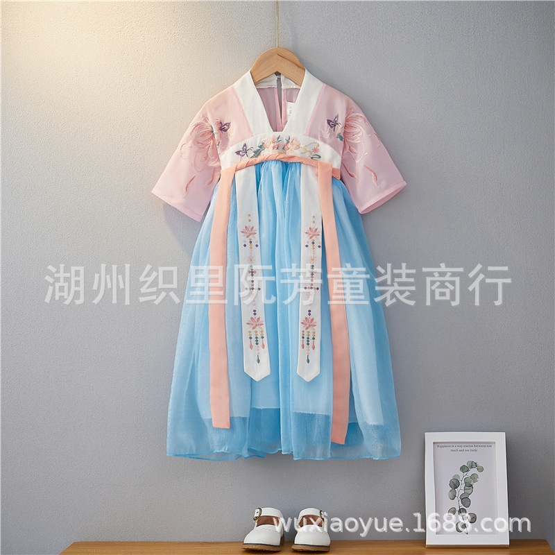 女童旗袍漢服中國風寶寶複古連衣裙兒童中式改良唐裝連衣裙中大童