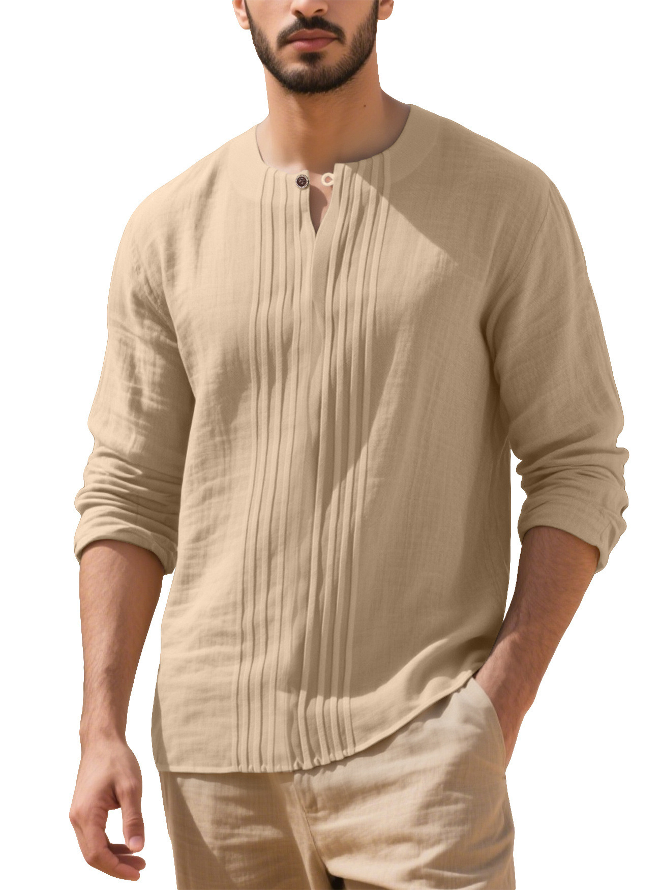 Herren Langarm Leinen T-shirt Set Für Herbst Und Winter_voghion.com