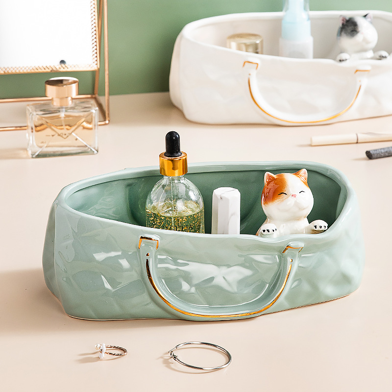 Caja de cosméticos de escritorio de cerámica creativa nórdica sala de estar caja de almacenamiento de control remoto caja de almacenamiento de llaves de pasillo bandeja de almacenamiento de artículos diversos