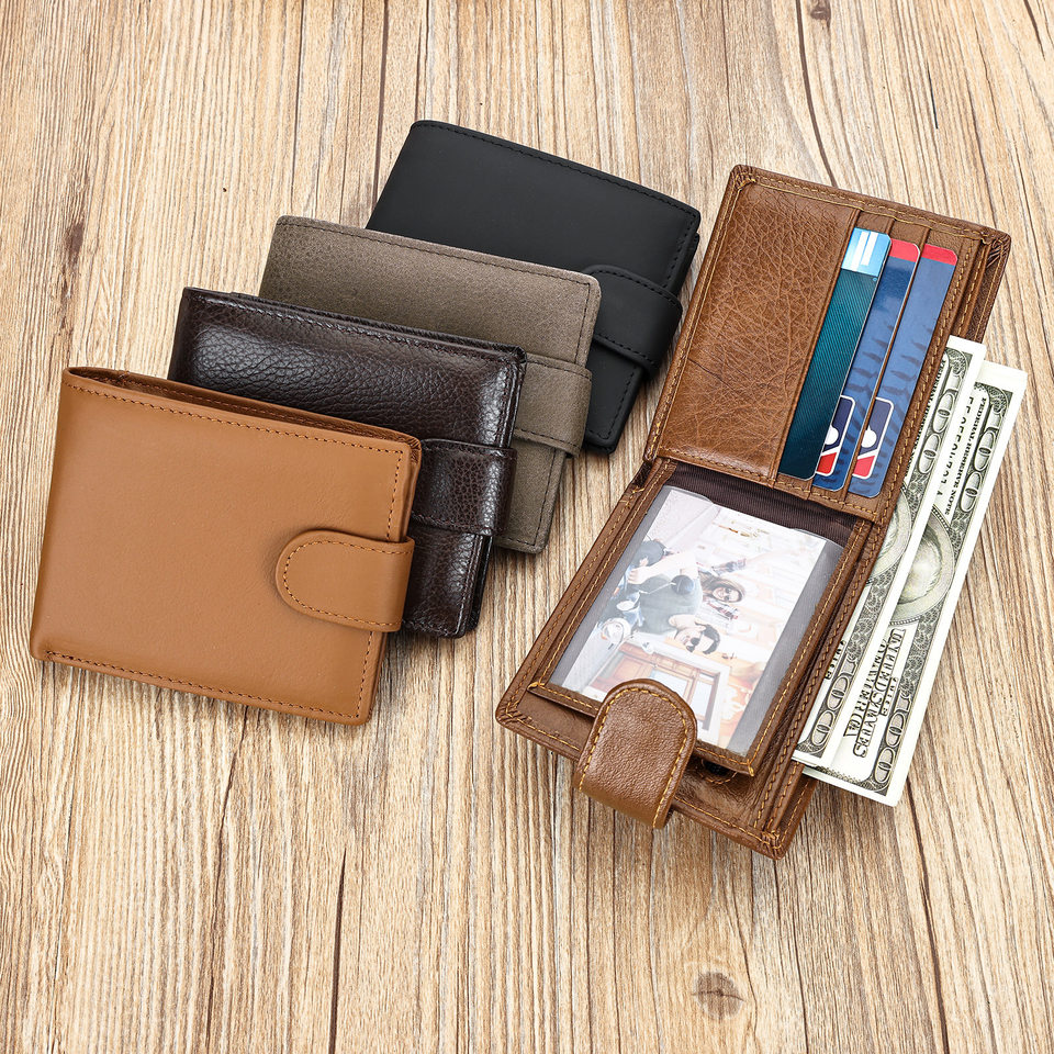Ví nam da bò thật Marante nhiều ngăn đựng thẻ gập đôi 11,5×9,8 cm — 1067 màu nâu, Màu cà phê, Màu nâu vân phẳng, Màu xám