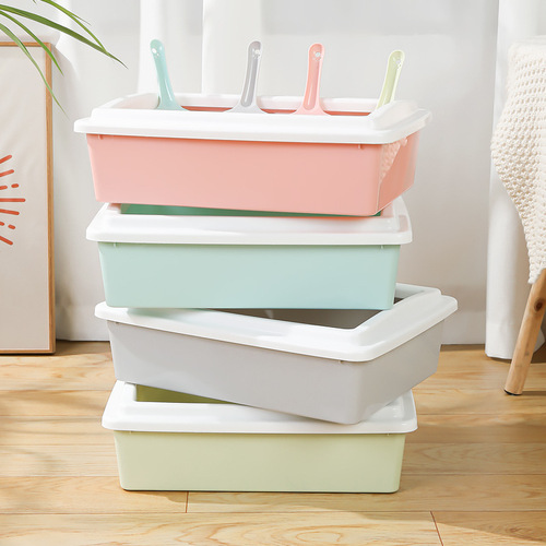 Manufacturer wholesale open square cat litter box pastel color small cat toilet litter pan pet general use supplies
