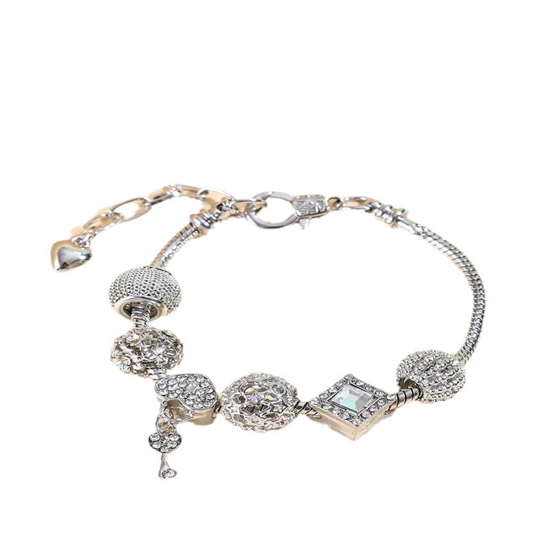 Panjia pulsera Dora DIY cuentas transfronterizas explosión ajustable accesorios de aleación llave de corazón pulsera de diamante de cobre