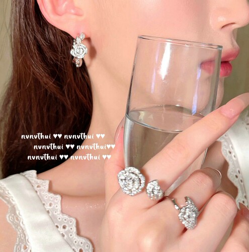 Schubert Rose Gemstone Ring Designer 18K Gold Plated Camellia Zircon Necklace Vintage Stud Earring Set