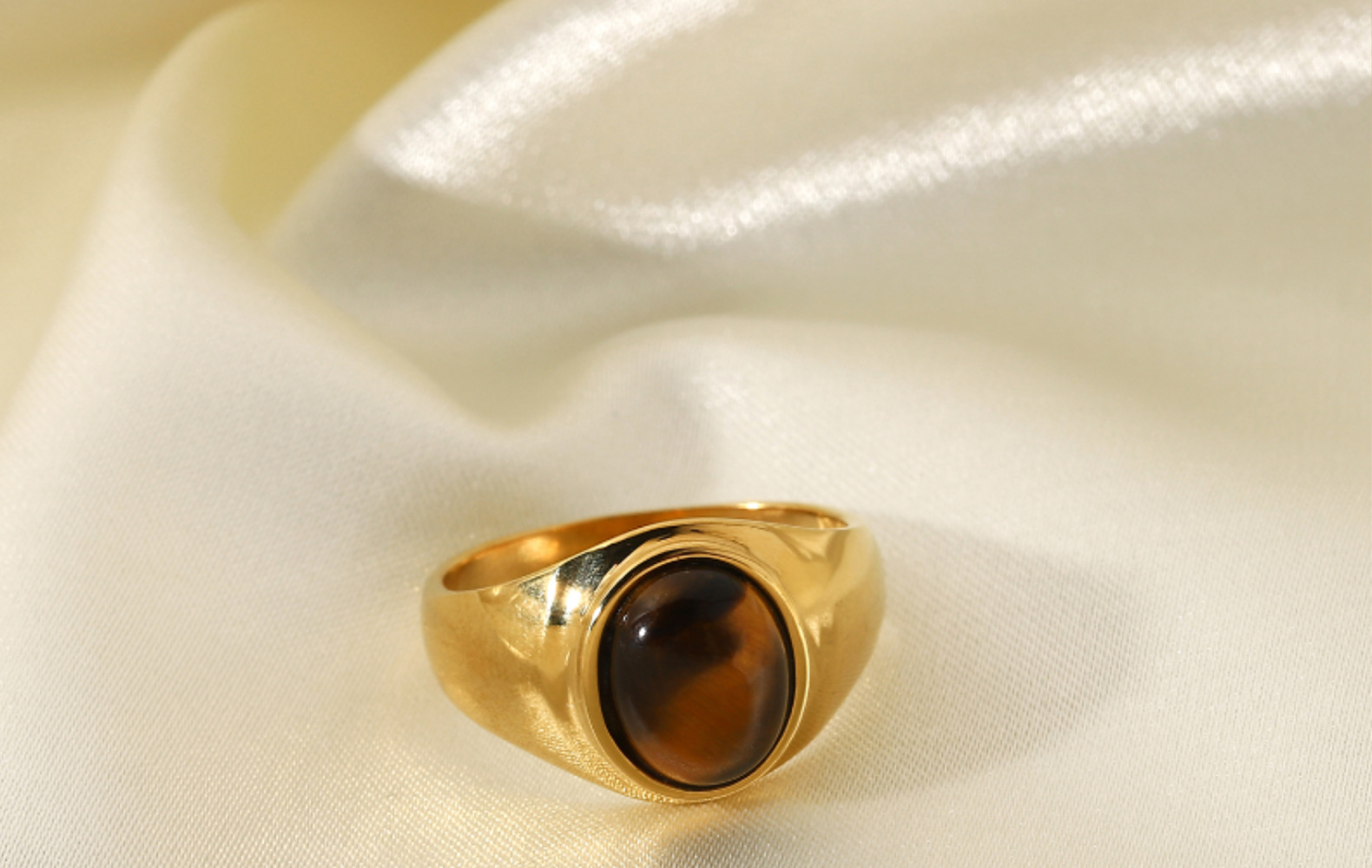 Fashion Stainless Steel Metal Oval Tiger Eye Stone Ring Wholesale display picture 10