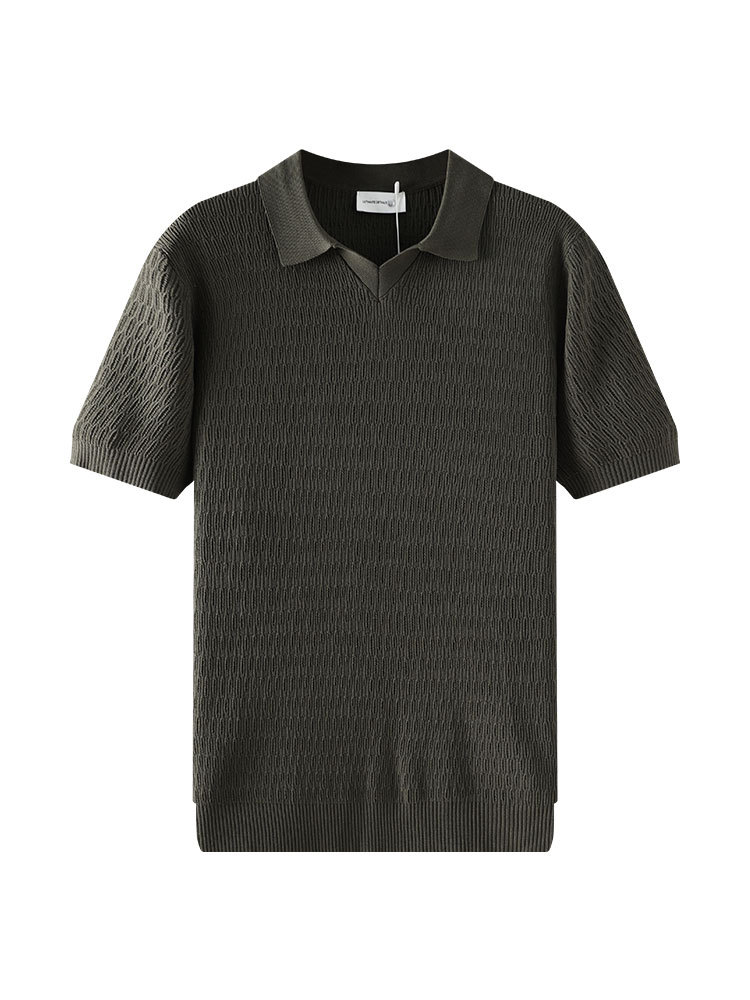 Europa y Estados Unidos transfronterizos de punto de cuello en V polo camisa de hombre de manga corta Paul textura oscura camisa de cuello de hielo ropa de hombre image 6