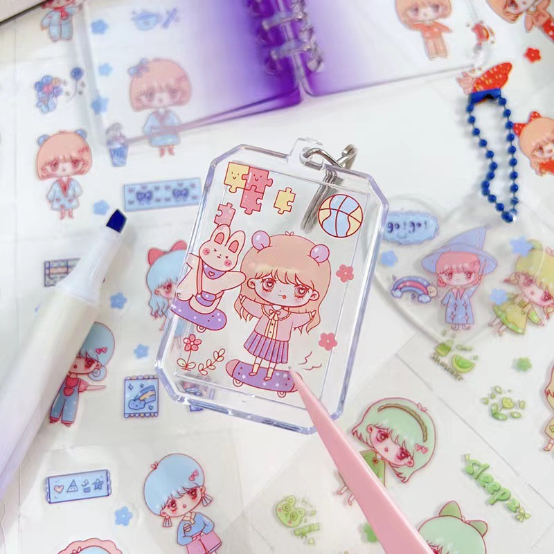 Etiqueta engomada de la cuenta de la mano Etiqueta engomada de la niña de los niños Decoración de dibujos animados lindo Pet Taza de agua impermeable transparente Carcasa del teléfono Pegatina de la cuenta de la mano