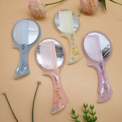 Portable cartoon handle mirror comb set mini makeup mirror luminous two-piece set popular products in binary stores
