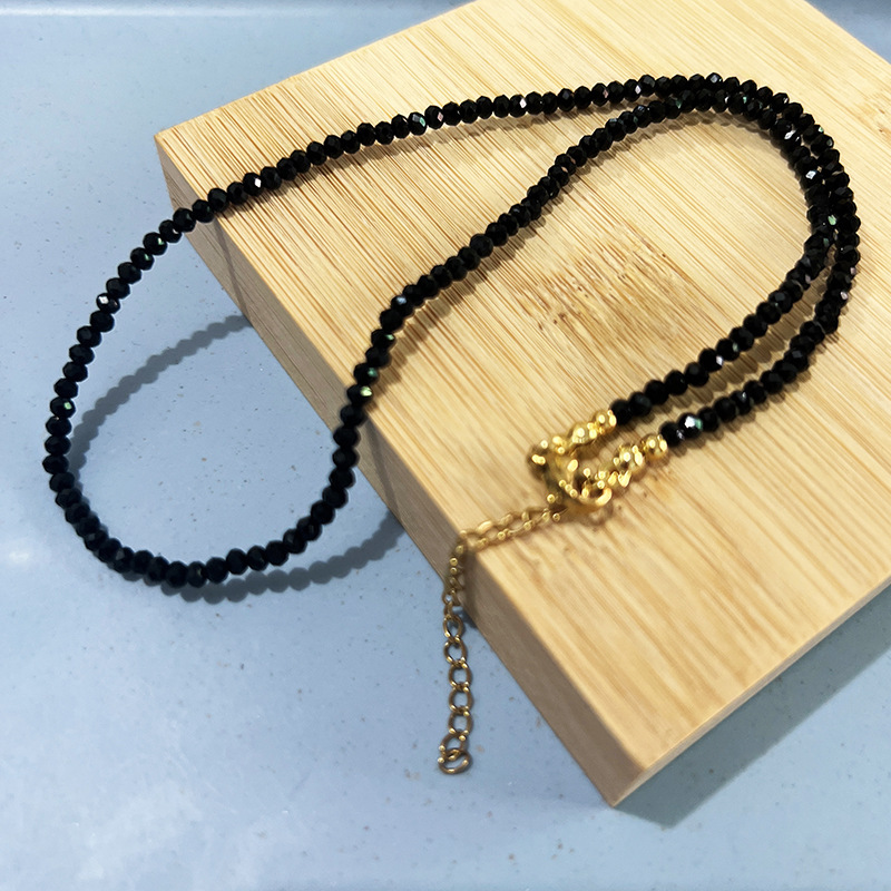 Sweet Solid Color Stainless Steel Glass Beaded Womenu0027S Necklace 1 Piece