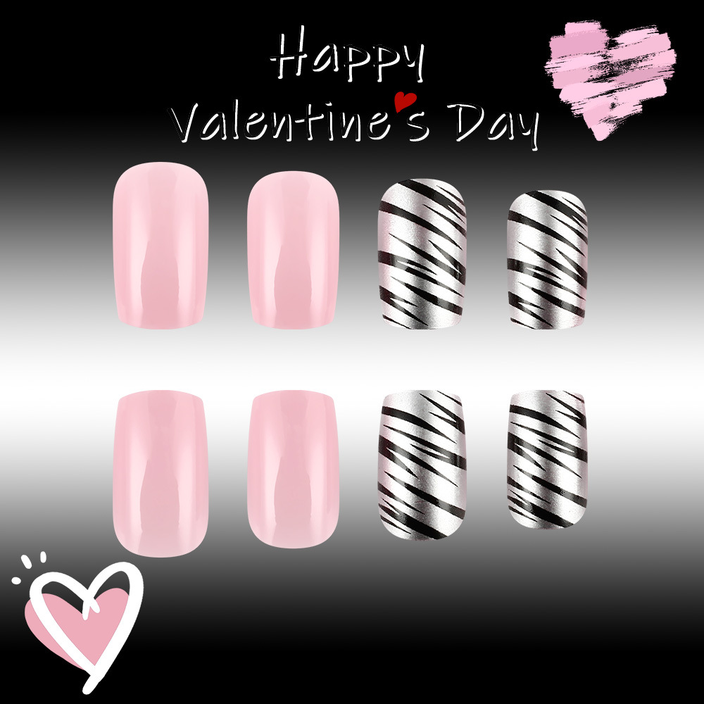 25g Weight press-on nails Nail Supplies Plastic Material Stripe, Heart Shape Pattern Stripe Heart Shape Plastic Press-on Nails 3