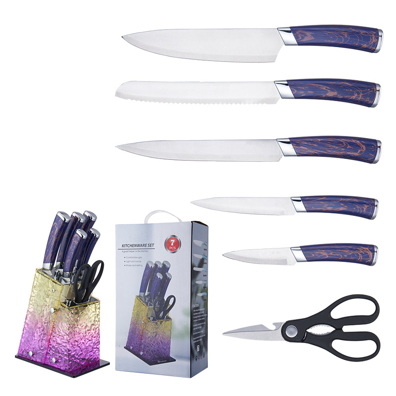Cuchillo de acero inoxidable conjunto de cuchillo de cabeza galvanizado doble cuchillo de base de cuchillo gradiente cuchillo de cocina set de siete piezas cuchillo de cocina teñido gradiente doméstico
