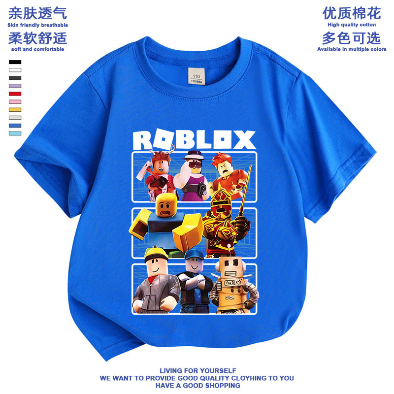 Roblox Boys and Girls Cotton Short-sleeved T-shirt Children's Clothing Children's Small and Medium-sized Boys Clothes Casual T-shirt Summer New