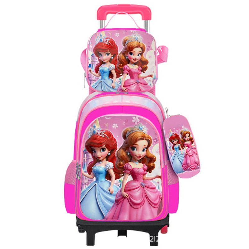 Nuevo bolso escolar impermeable de cuero brillante expandido para niños transfronterizos, carrito, bolso escolar de tres piezas para estudiantes, mochila de dibujos animados